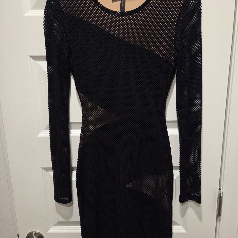 BCBGMaxAzria Black Long Sleeve Mesh Dress